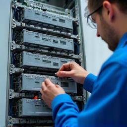 Techniker bei der Arbeit an einer 5G-Basisstation